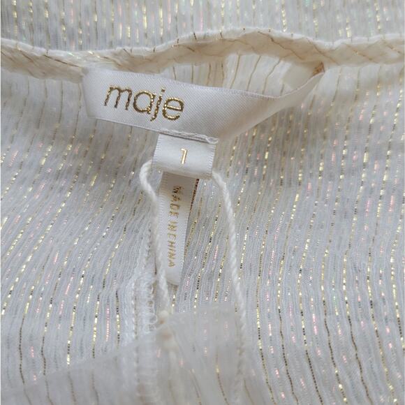 Maje Small (1) sheer cream pink and gold striped cold shoulder blouse - Picture 8 of 8